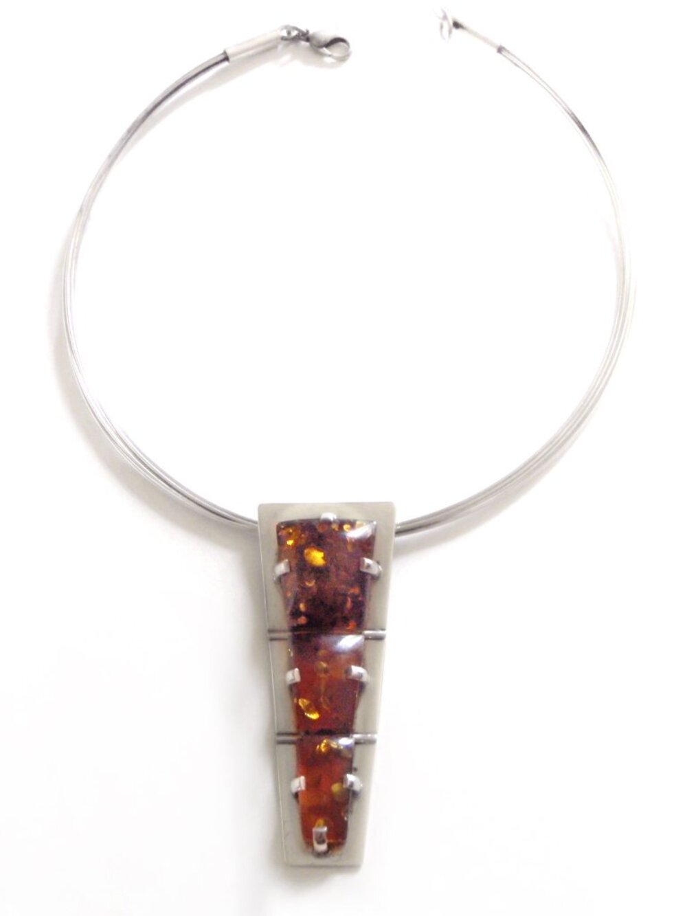 Sgd MCM Amber Hinged Statement Necklace Artisan Silver Pendant and Chain